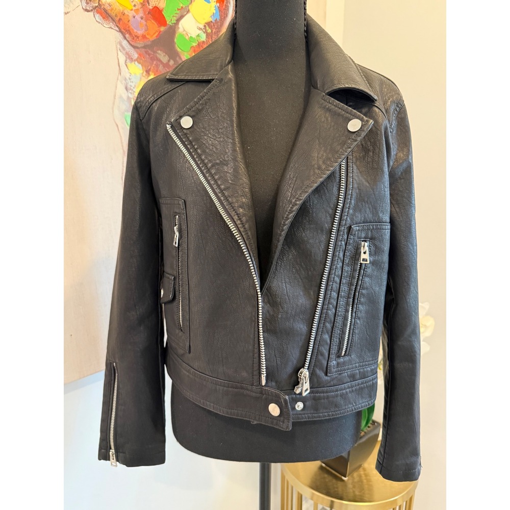 Topshop Petite Faux Leather Biker Moto Jacket Black US 6 NWT